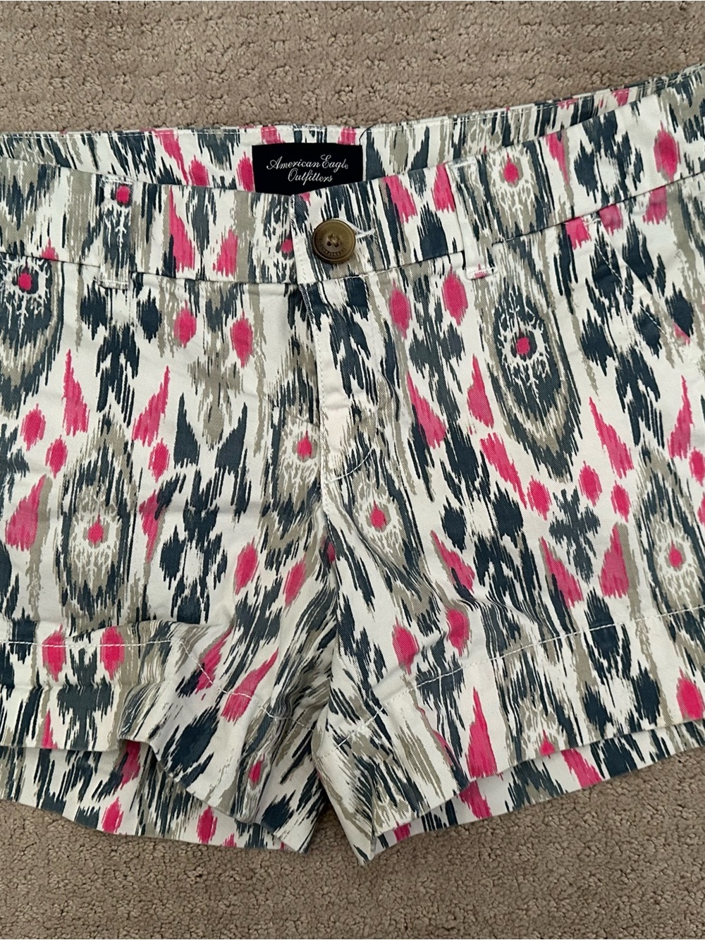 American Eagle Outfitters Ikat-Patterned Shorts in Cream, Pink & Gray